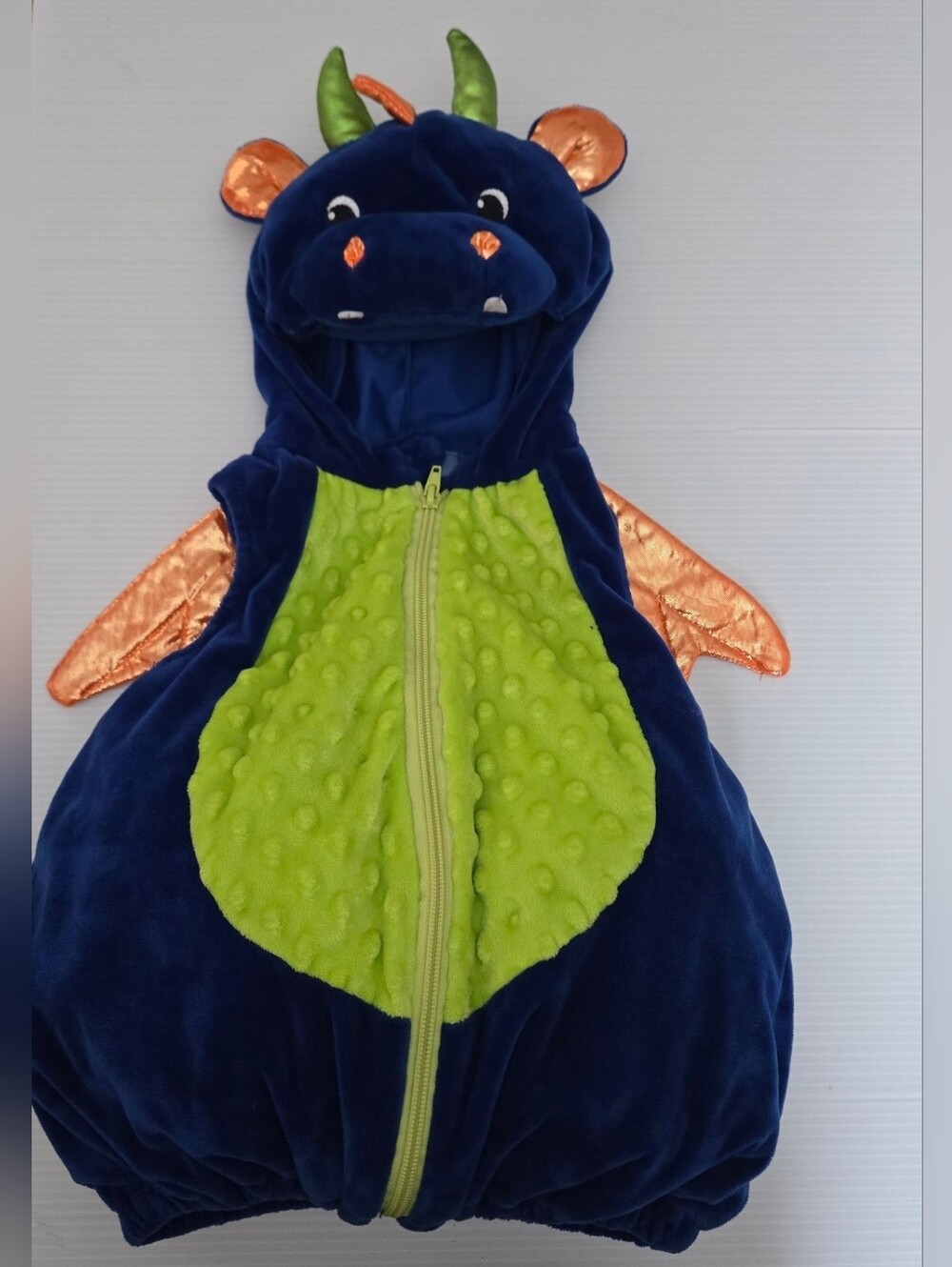 Toddler Blue Dragon Plush Halloween Costume Sleeveless Zip Front Size 2T–3T